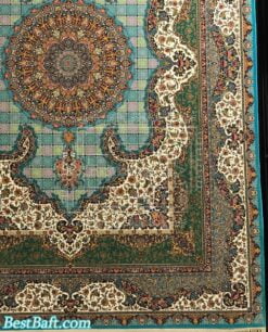 فرش کاشان سالار آبی فیروزه ای 1200شانه