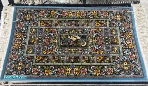 پشتی سنتی باغ ارم کد1007 فرش نگین مشهد آبی فیروزه ای 1000 شانه