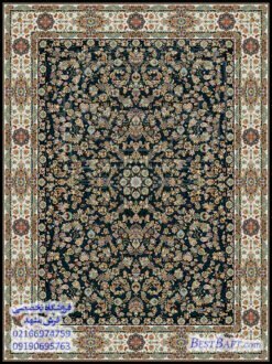 فرش مشهد ۱۲۰۰ شانه طرح ۸۰۲۰۱۲ افشان سرمه ای